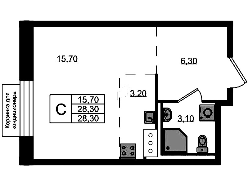 Квартира студия 28.3 м², 5/8 эт., ЖК «Курортный квартал»